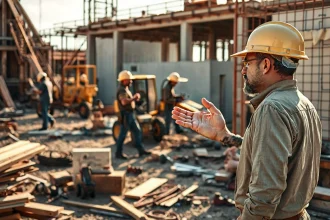 Ouvriers utilisant un logiciel de pointage sur un chantier moderne