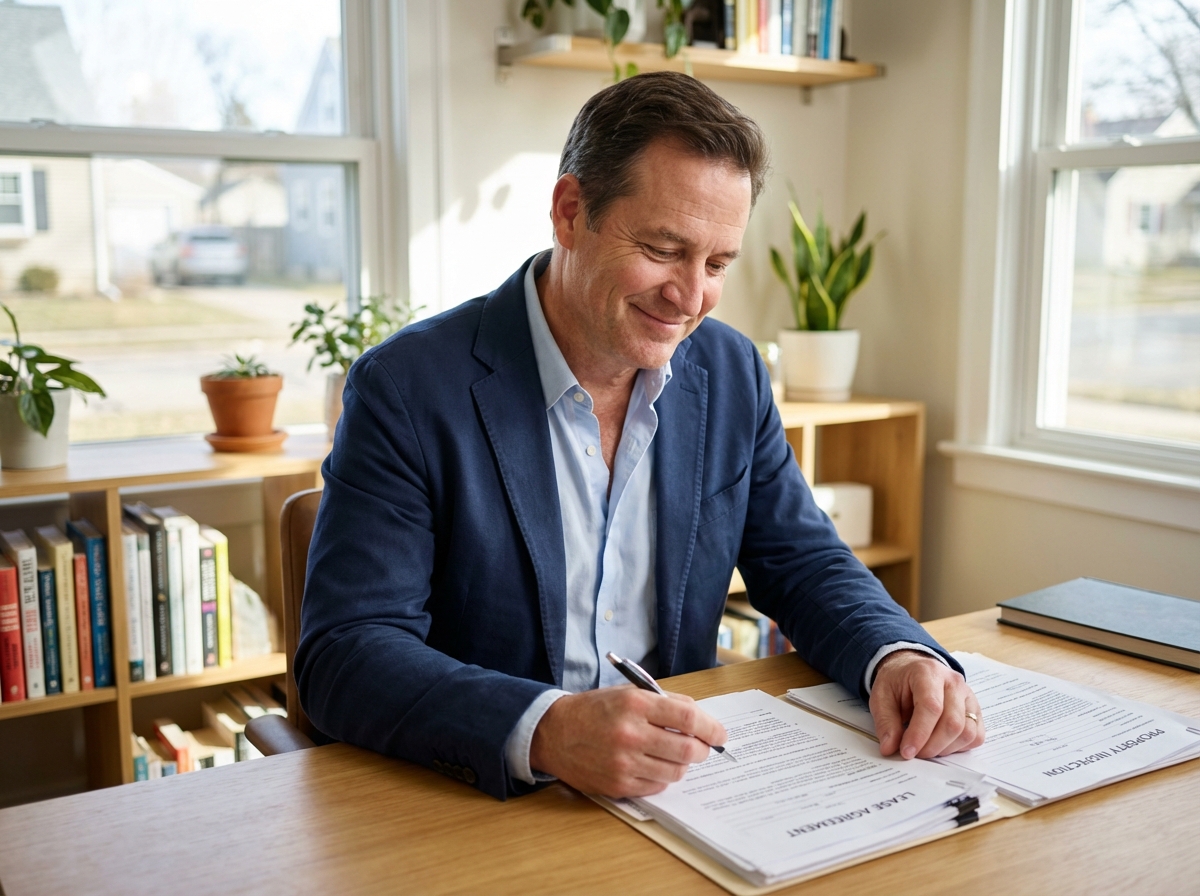 Agent immobilier en bureau moderne avec documents