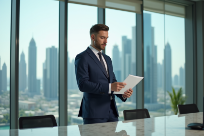 Agent immobilier homme en costume à Dubai
