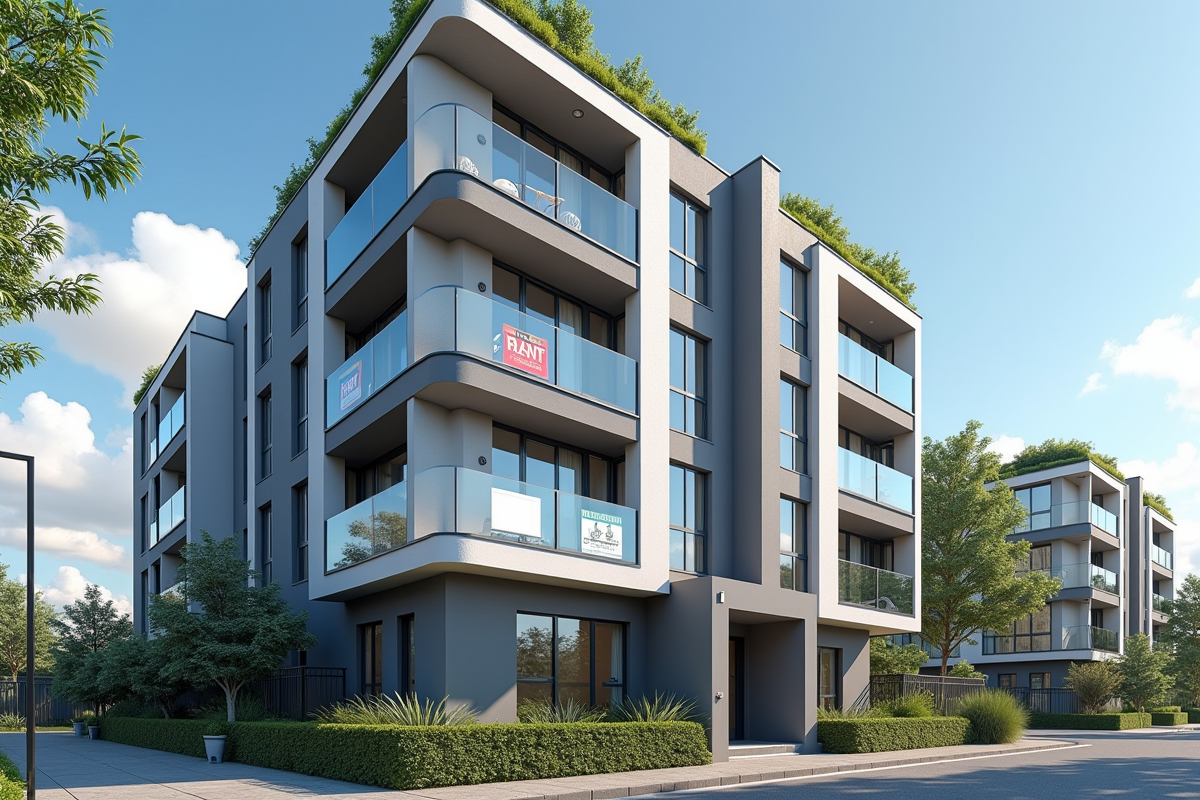 Immeuble moderne avec panneaux à vendre et louer