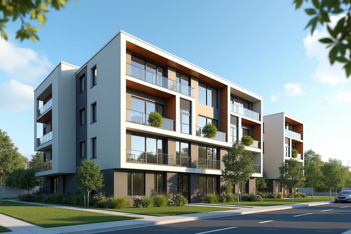 Façade d un appartement moderne en plein jour ensoleille