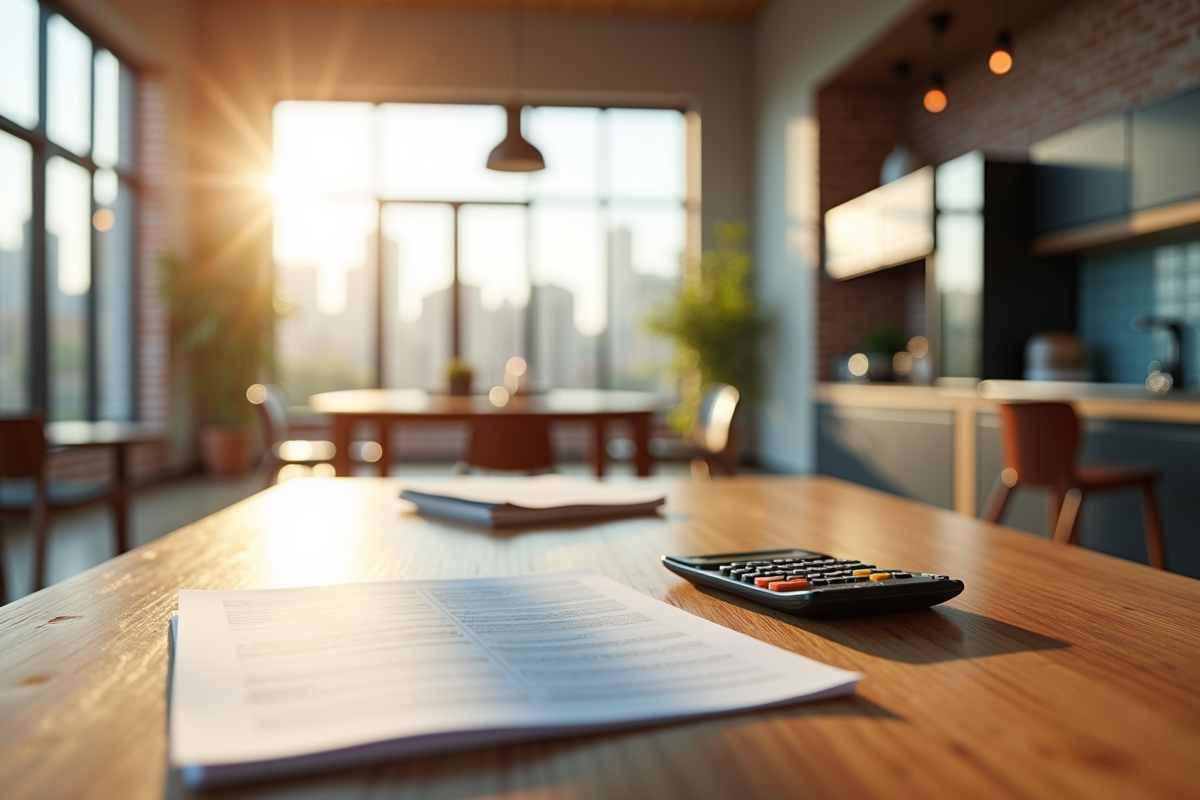 Intérieur lumineux d un appartement rénové avec papiers et calculatrice