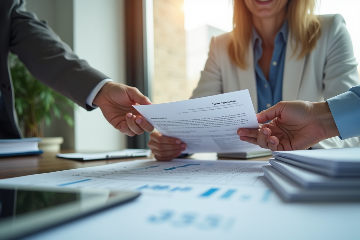 Conseiller financier présentant documents prêt maison en bureau moderne