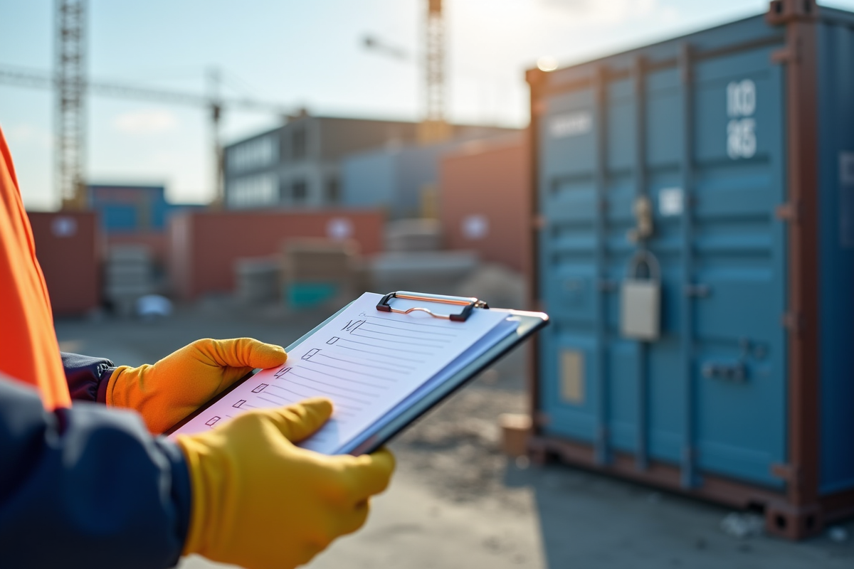 Gros plan sur mains avec checklist et stockage sécurisé