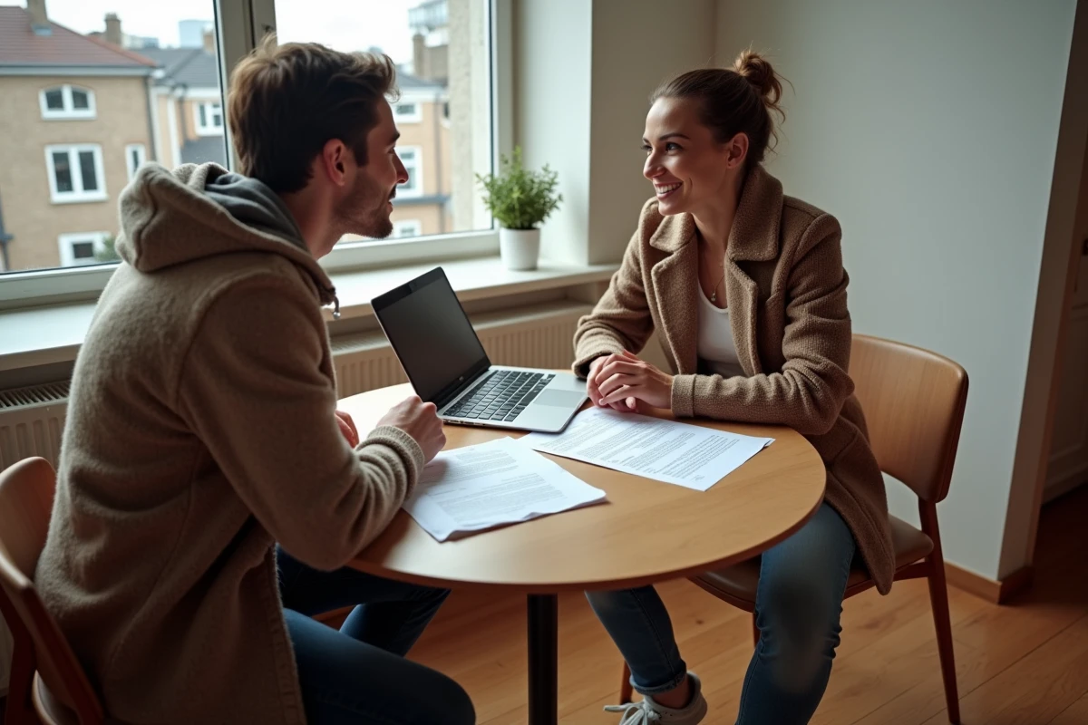 Couple étudiant une lettre de préavis et leurs droits locatifs dans leur appartement en ville