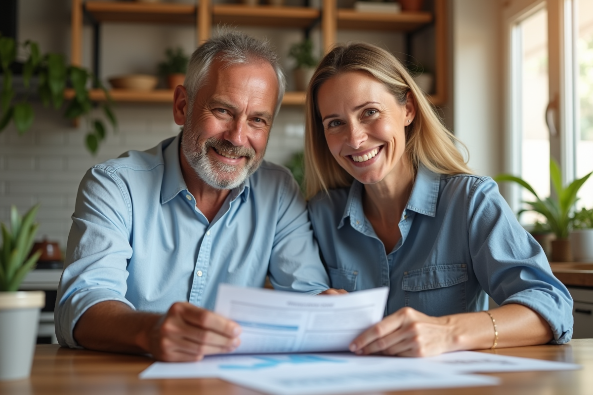 Couple d age moyen examinant des relevés immobiliers