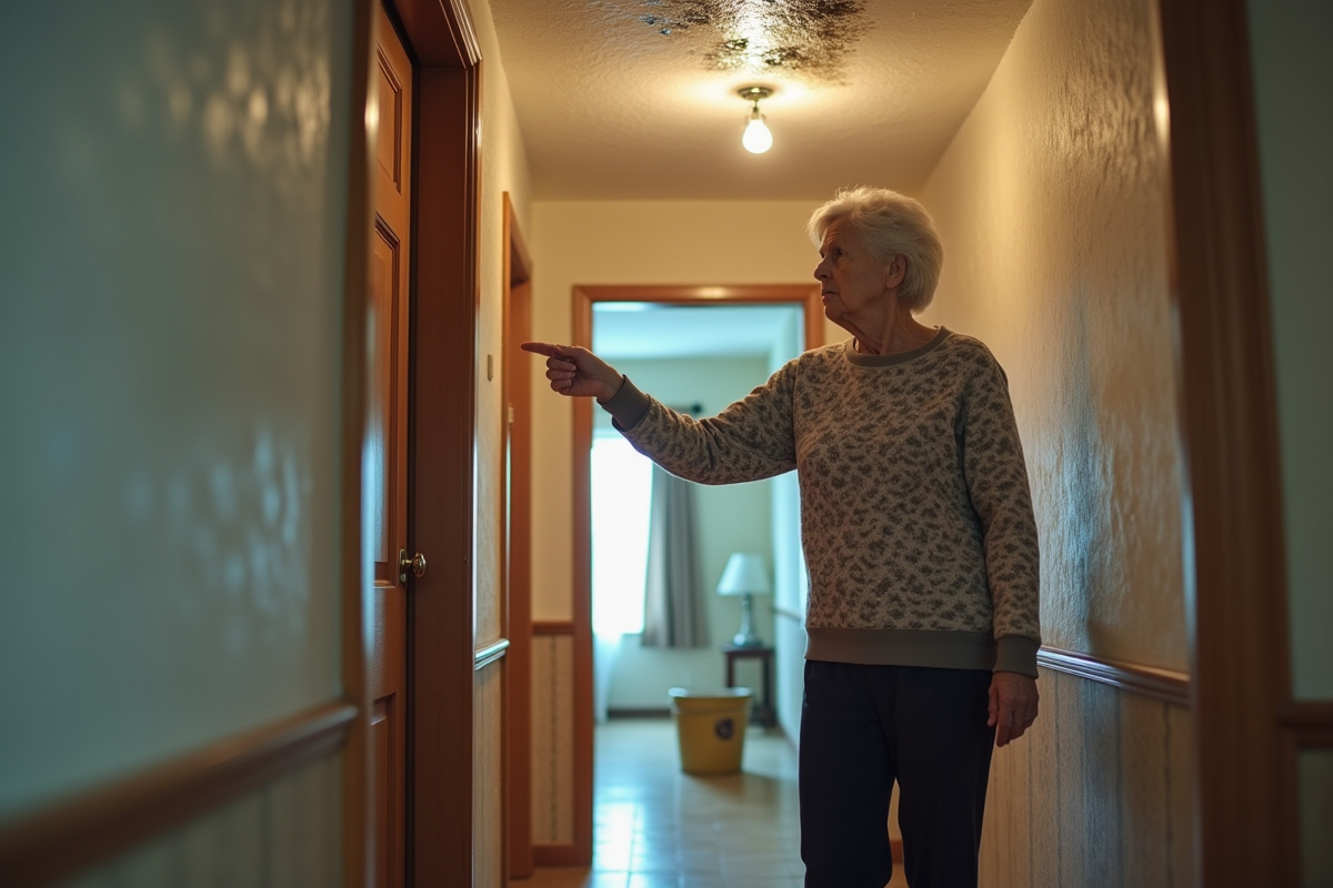 Femme âgée montre une tache d