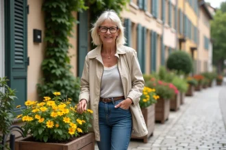 Femme souriante dans un quartier rénové de Bergerac