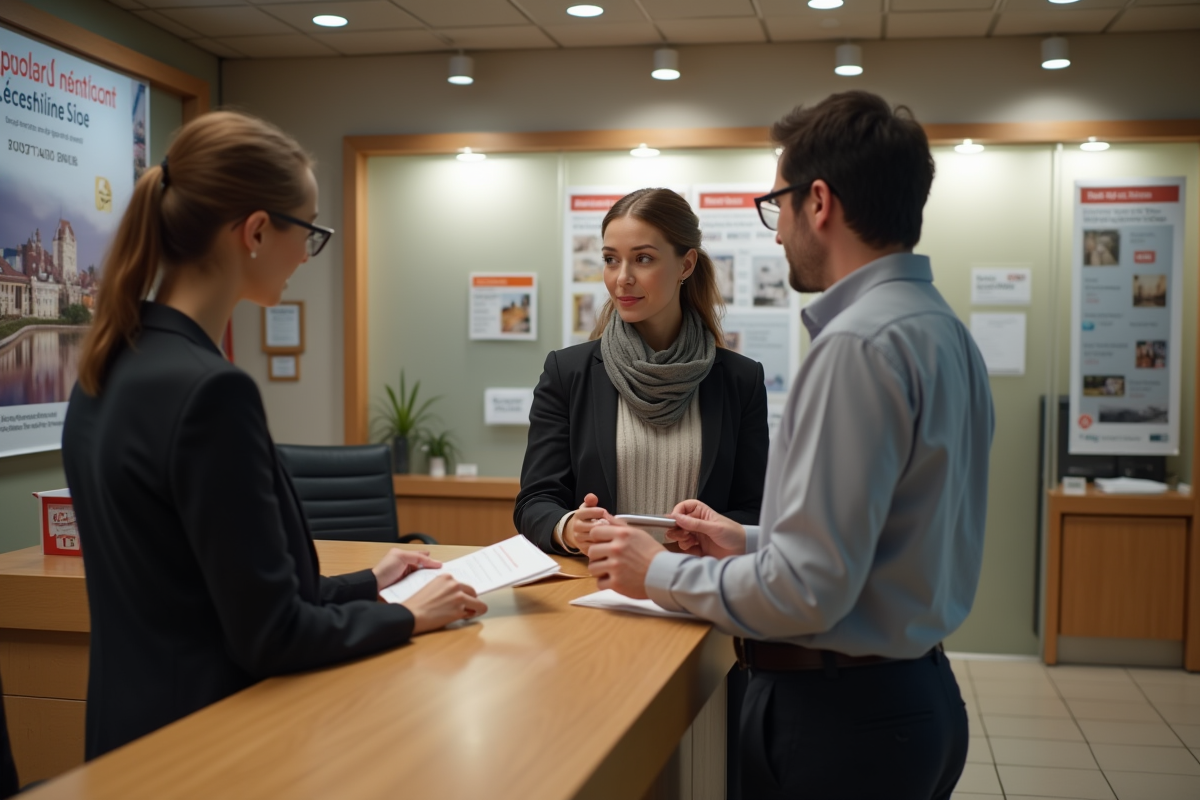 Femme française au bureau de banque en discussion