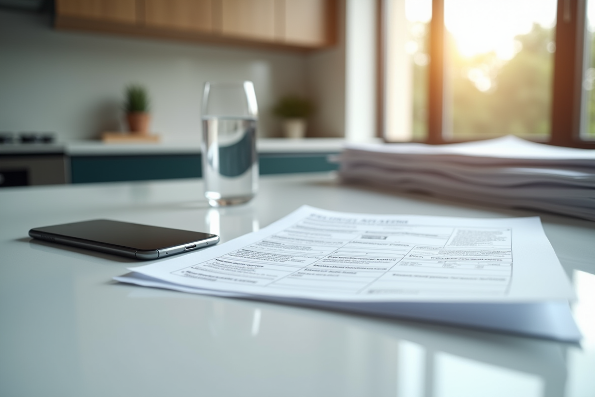 Formulaire de déclaration de sinistre avec smartphone sur plan de travail