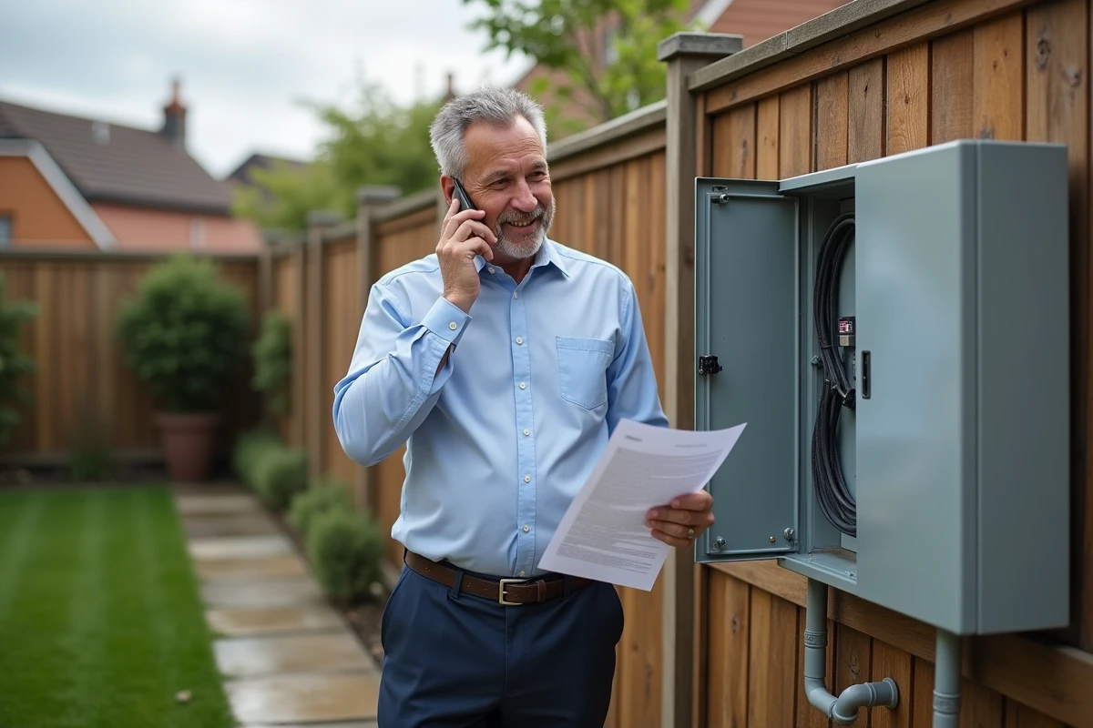 Homme parlant au t&eacute;l&eacute;phone pr&egrave;s d