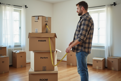 Homme d'âge moyen estimant l'espace pour déménager