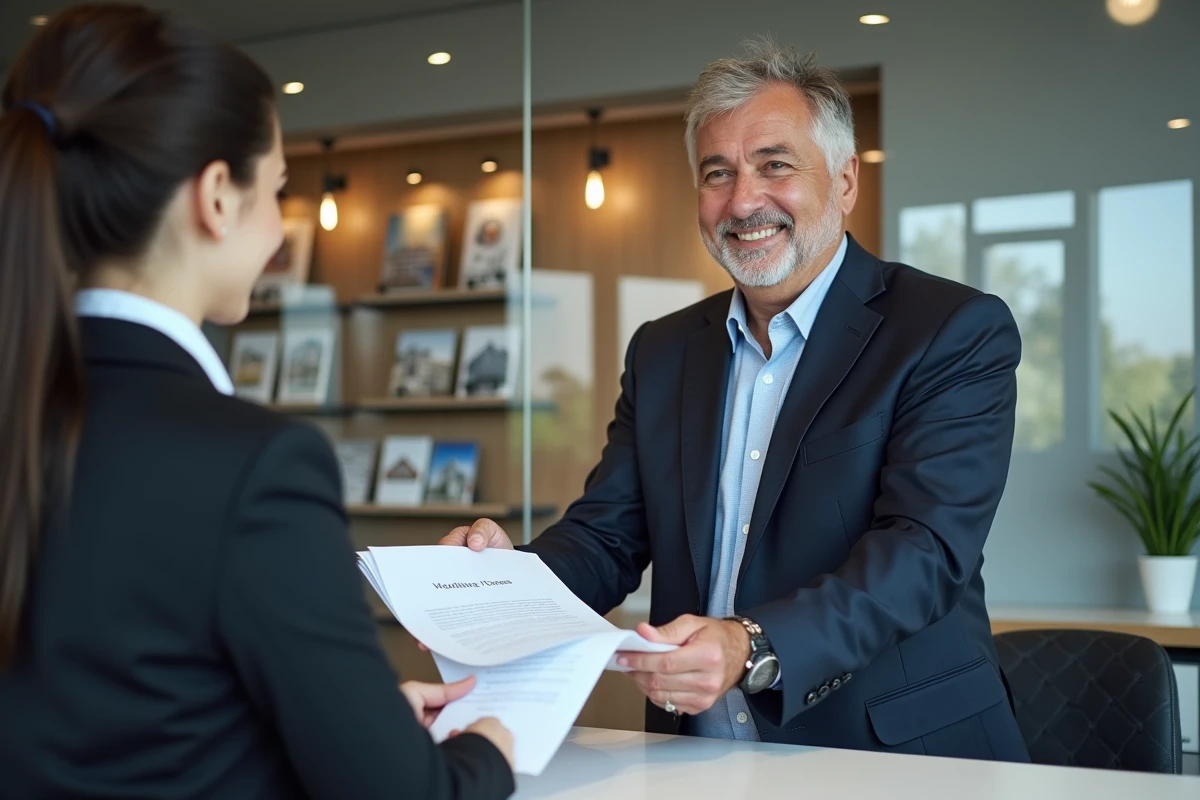 Homme remettant des documents signés à l