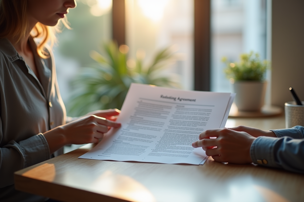 Jeune locataire lisant attentivement un contrat de location