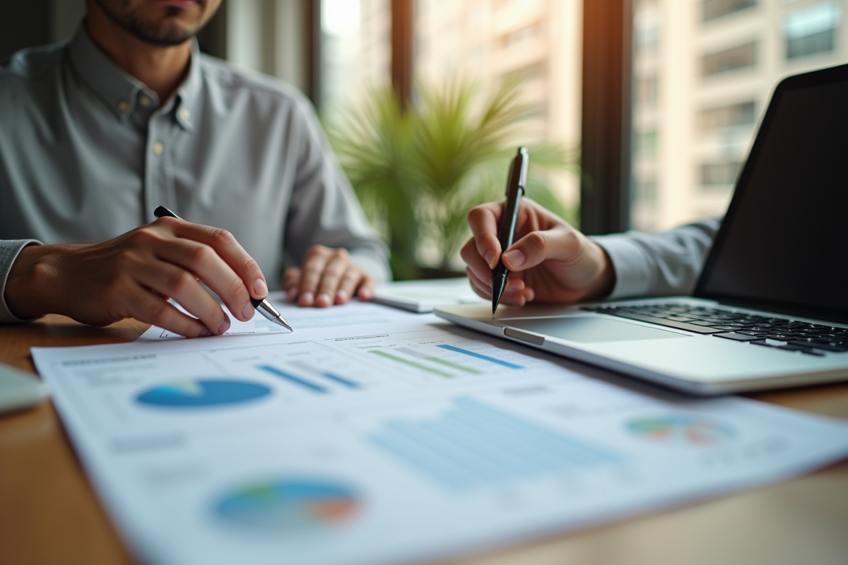 Jeune professionnel analysant des calculs de rendement locatif