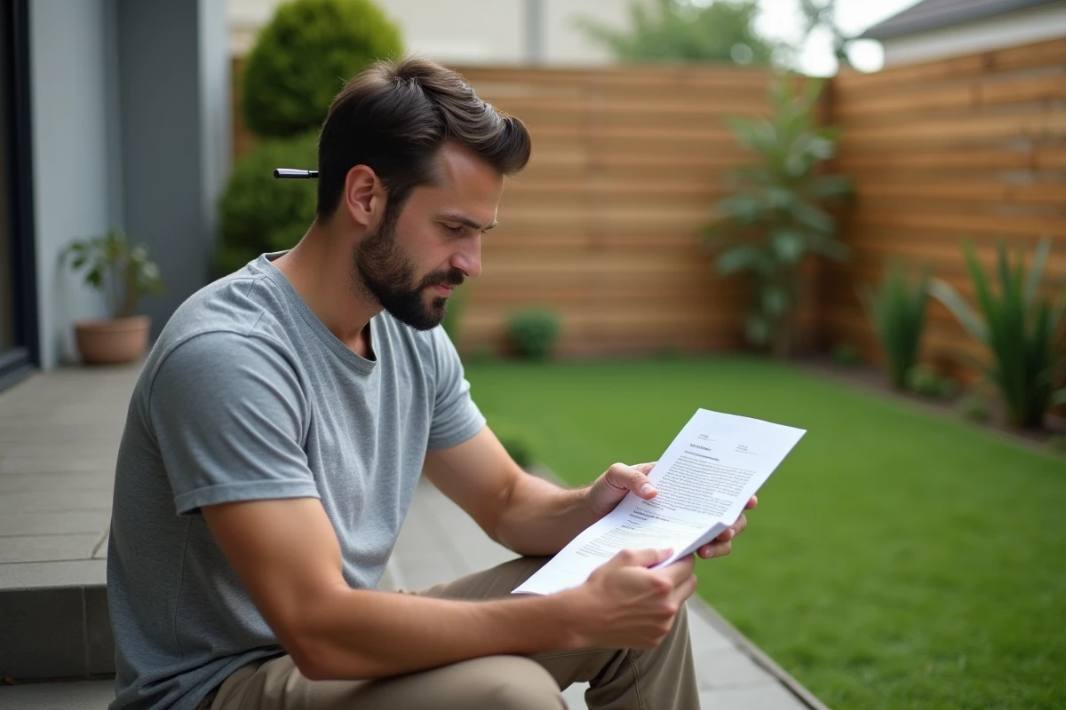 Homme lisant un contrat de location de maison avec jardin à petit prix