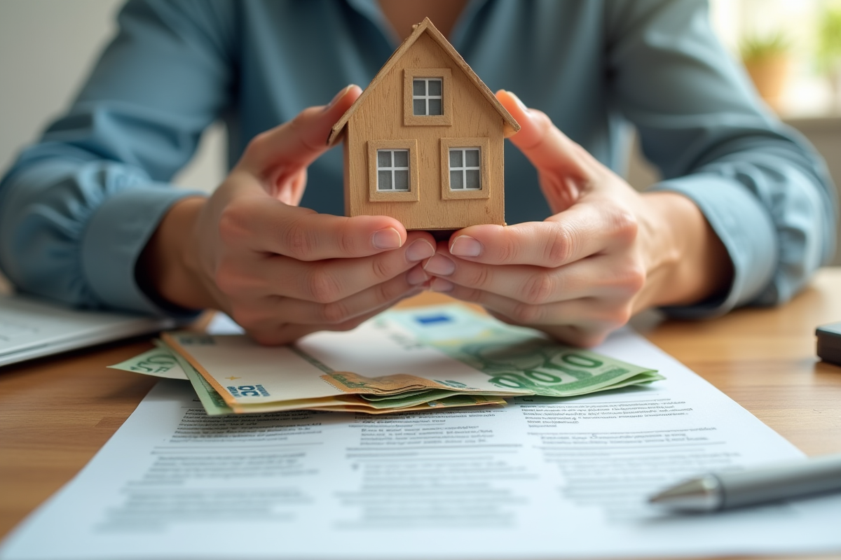 Mains tenant maquette de maison sur billets d euros