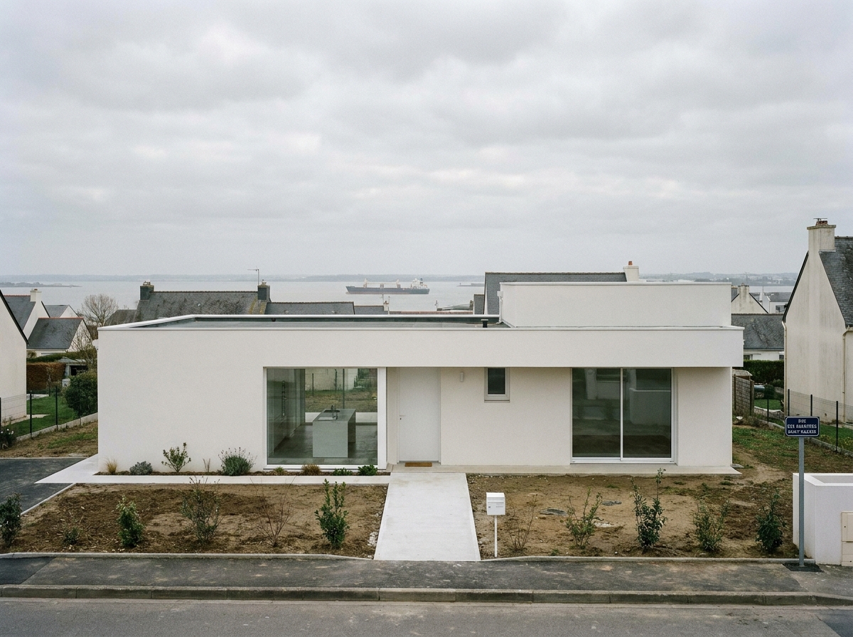 Maison individuelle moderne récemment construite dans un quartier résidentiel de Saint-Nazaire avec vue sur l'estuaire de la Loire