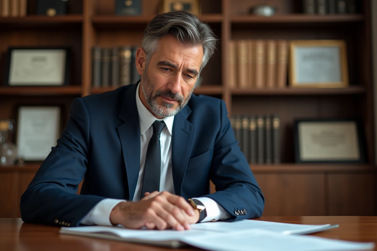 Notaire en costume bleu dans son bureau professionnel