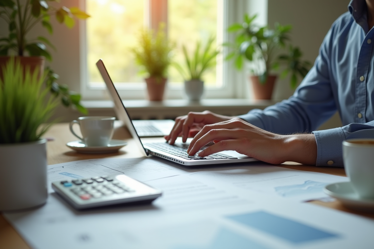 Personne confiante utilisant un ordinateur dans un bureau lumineux