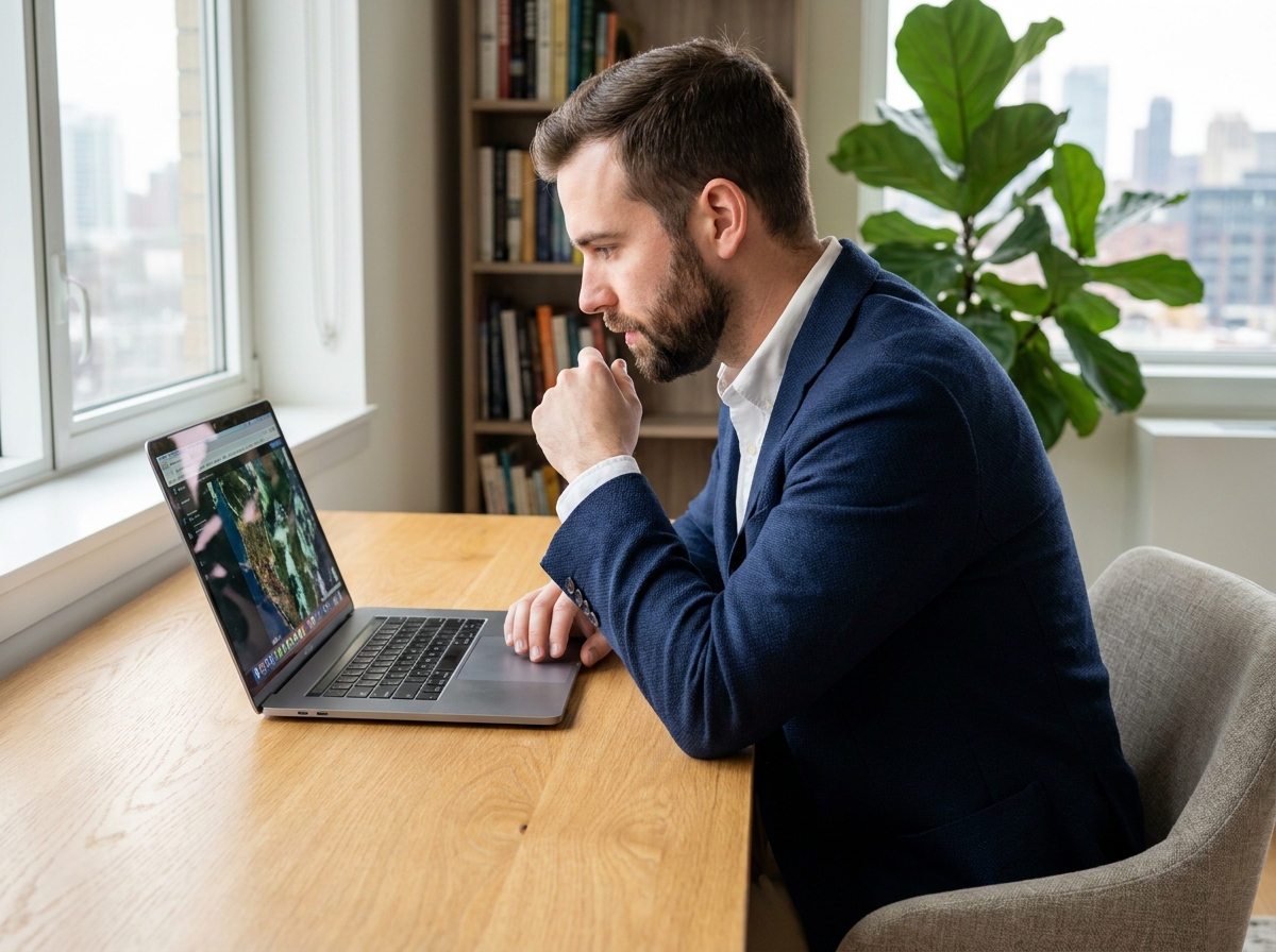 Jeune homme professionnel regardant des cartes satellites