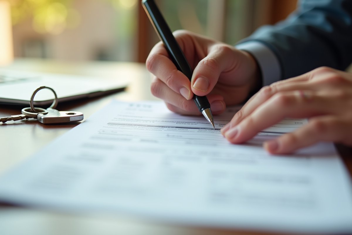 Main remplissant un formulaire de changement d adresse sur une table en bois
