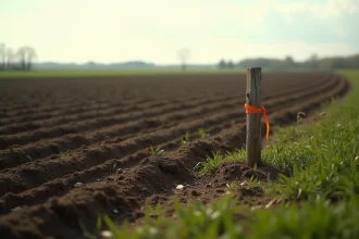 Terrain agricole de 100 ares avec sillons de labour et piquet de bornage en milieu rural