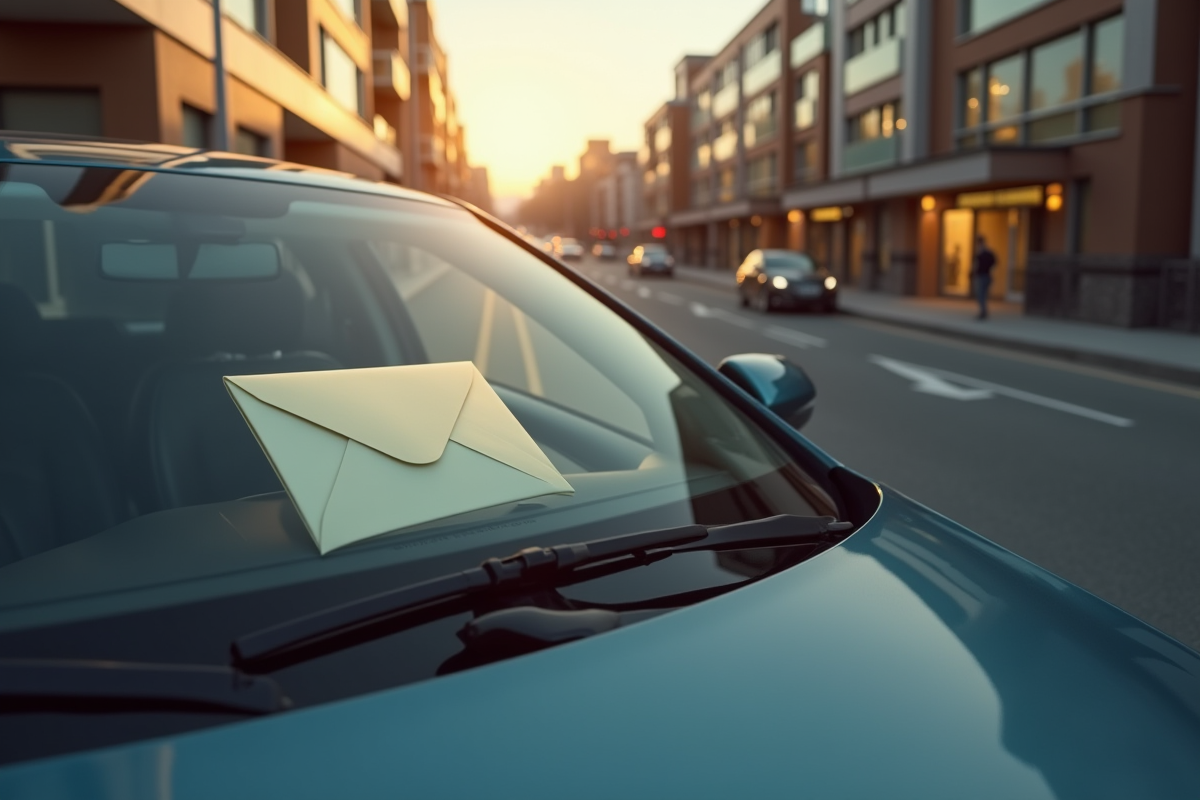 Voiture garée avec une enveloppe visible sur le pare-brise